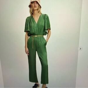Maje Fluid Satin Jumpsuit- Green